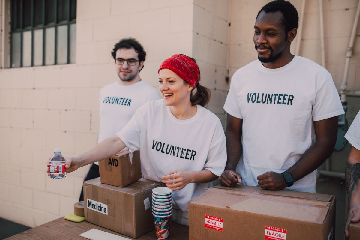 Volunteers working together in the community